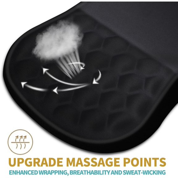 Ergonomic Mouse Pad Wrist Support with Massage Design, Wrist Rest Pain Relief Mousepad with Memory Foam&Non-Slip PU Base, Mouse Pads for Wireless Mouse & Desk (12x8 inch,Black)