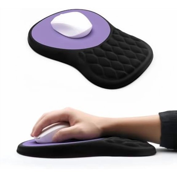 Ergonomic Mouse Pad with Wrist Support, Memory Foam Mousepad with Massage Design, Wrist Rest Mouse Pads for Carpal Tunnel Pain Relief, Non-Slip PU Base for Office Desk/Gaming (Black+Purple)