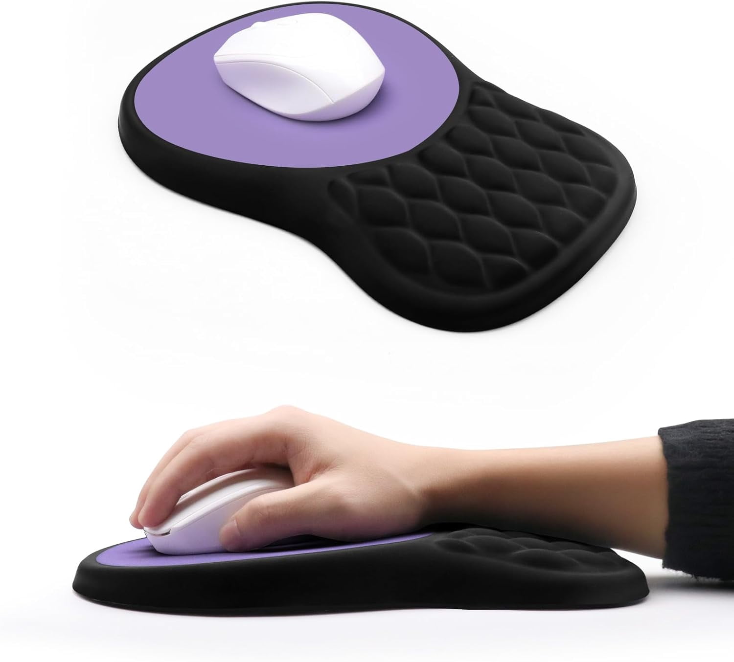 Ergonomic Mouse Pad with Wrist Support, Memory Foam Mousepad with Massage Design, Wrist Rest Mouse Pads for Carpal Tunnel Pain Relief, Non-Slip PU Base for Office Desk/Gaming (Black+Purple)