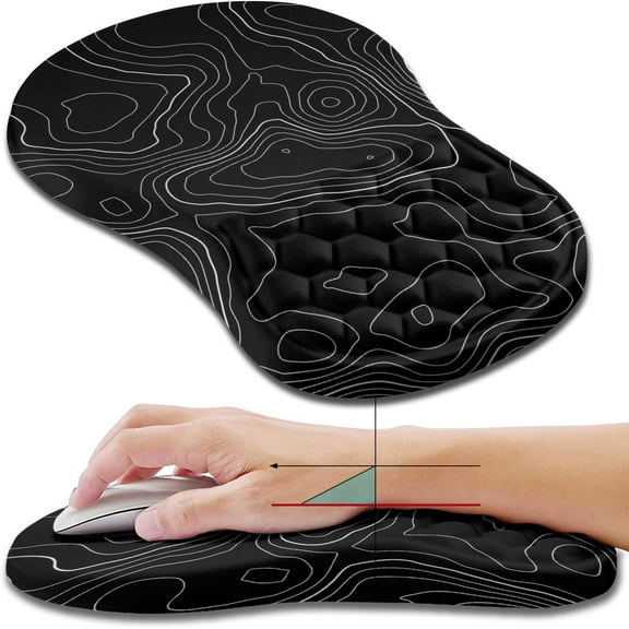 Ergonomic Mouse Pad Wrist Support, Rest Mousepad for Carpal Tunnel Pain Relief with Integrated Memory Foam Slope Massage Bulge (11.8x7.9 inch,Topographic )