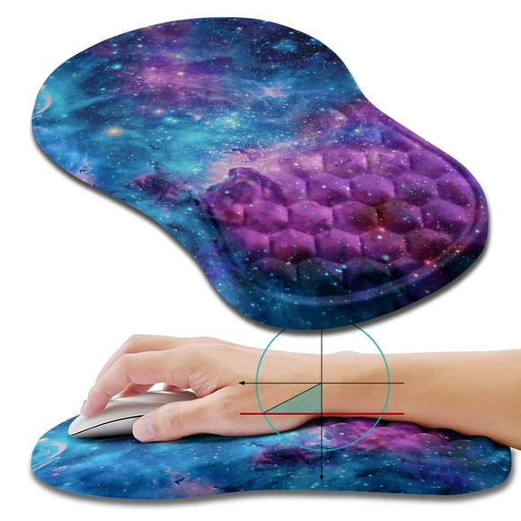 Ergonomic Mouse Pad Wrist Support, Wrist Rest Mousepad for Carpal Tunnel Pain Relief with Integrated Memory Foam Slope Massage Bulge (11.8x7.9 inch,Galaxy Nebula Space