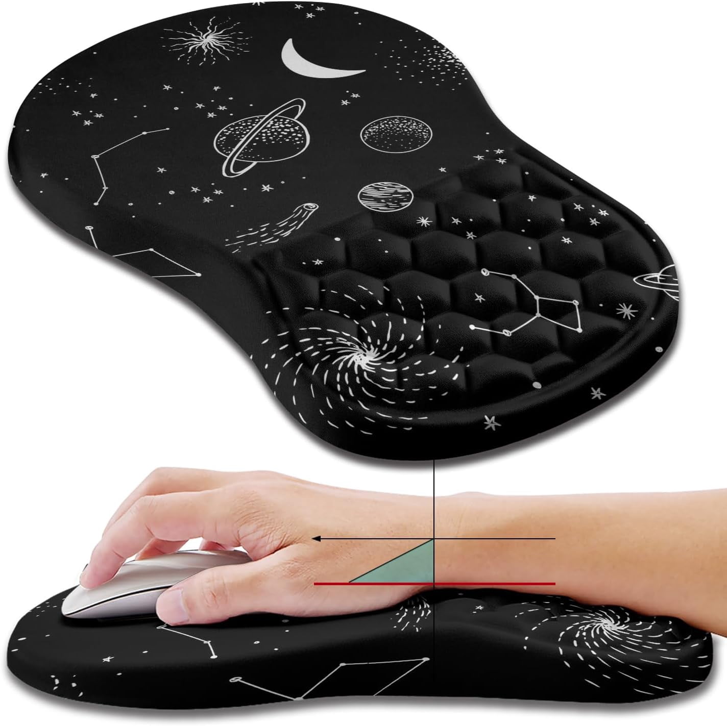 Ergonomic Mouse Pad Wrist Support, Wrist Rest Mousepad for Carpal Tunnel Pain Relief with Integrated Memory Foam Slope Massage Bulge (11.8x7.9 inch,Galaxy