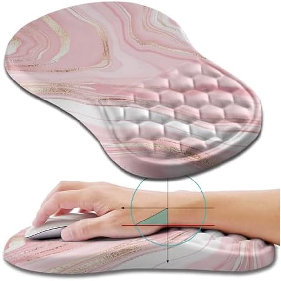 Ergonomic Mouse Pad Wrist Support, Wrist Rest Mousepad for Carpal Tunnel Pain Relief with Integrated Memory Foam Slope Massage Bulge (11.8x7.9 inch,Pink Fluid