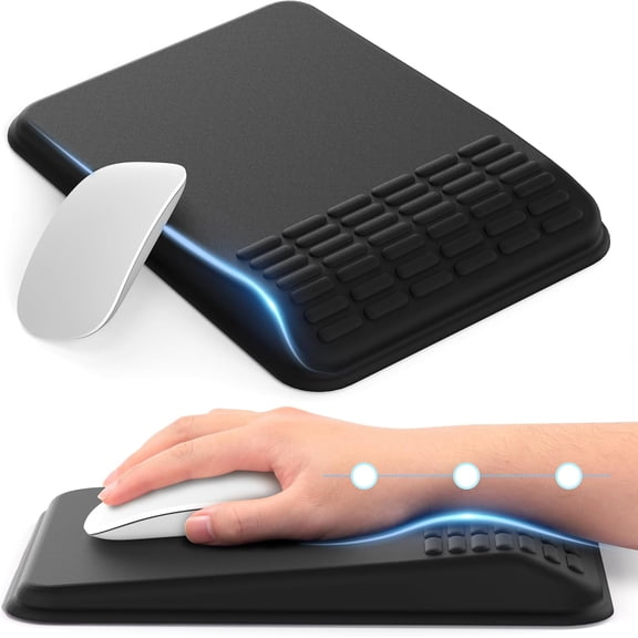 Ergonomic Mouse Pad with Wrist Support, Wrist Rest Mousepad for Carpal Tunnel Pain Relief, Memory Foam with Massage Design, Non-Slip PU Base for Office and Home (Classic Black)