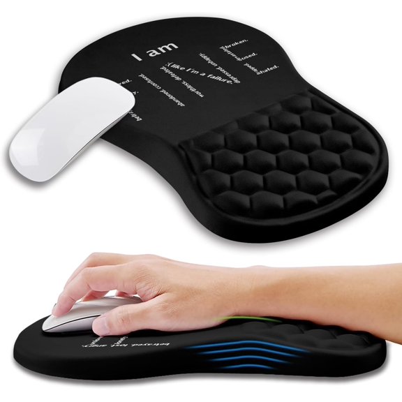Ergonomic Mouse Pad Wrist Support with Memory Foam Massage Bulge, Carpal Tunnel Pain Relief Mousepad Wrist Rest for Mouse(12x8 inch, I Am Fine)