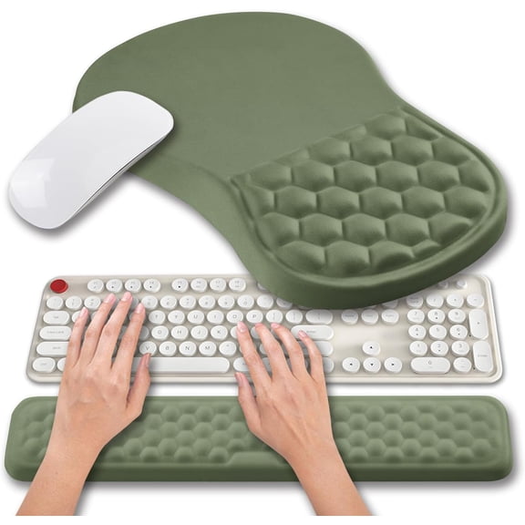 Ergonomic Mouse Pad and Keyboard Wrist Rest Set, Full Memory Gel Design with Massage Bulge for Computer Typing