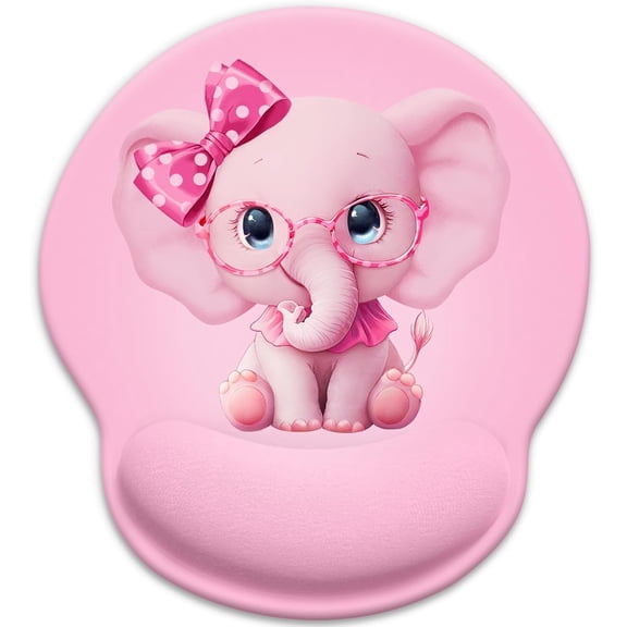 Ergonomic Mouse Pad with Gel Wrist Rest, Non-Slip PU Base & Cute Pink Elephant Design for Comfortable Office, Gaming, Home Use for Women