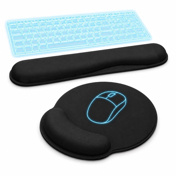 Ergonomic Mouse Pad with Wrist Support and Keyboard Wrist Rest Set, Soft Padded Mouse Pad and Keyboard Wrist Pad for Computer, Laptop, Office, Home and Gaming, Black