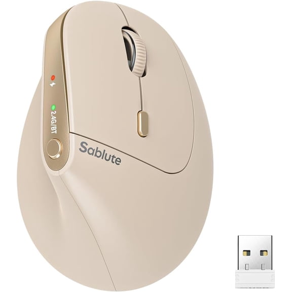Ergonomic Mouse, Rechargeable Wireless Vertical Mouse with 4 Adjustable DPI Options, Dual-Device Connectivity for Computer/PC/Laptop,Bluetooth Mouse for Window,Mac OS,Beige