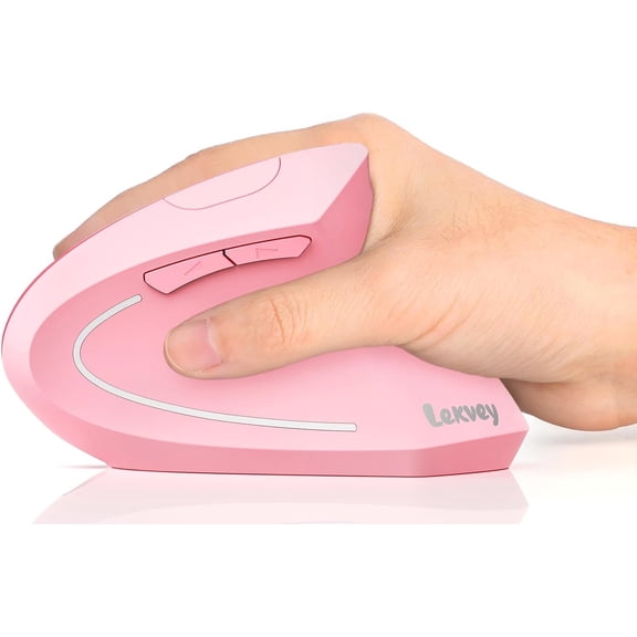 Ergonomic Mouse, Vertical Wireless Mouse, Rechargeable 2.4 GHz USB Optical Carpal Tunnel Mice : 800/1200 / 1600 DPI, 6 Buttons, for Laptop, PC, Mac, Computer, Desktop, Notebook etc, Pink