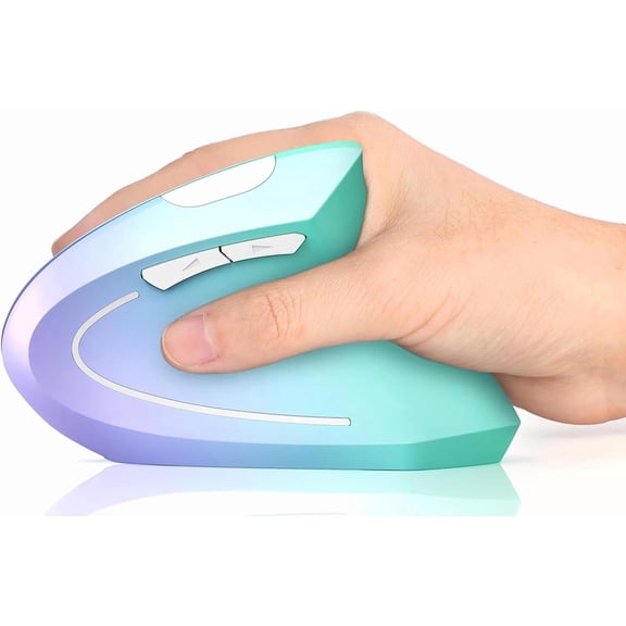 Ergonomic Mouse, Vertical Wireless Mouse, Rechargeable 2.4G Optical Carpal Tunnel Mice: 800/1200 / 1600 DPI, 6 Buttons, for Laptop, PC, Mac, Computer, Desktop, Notebook etc, Green Purple