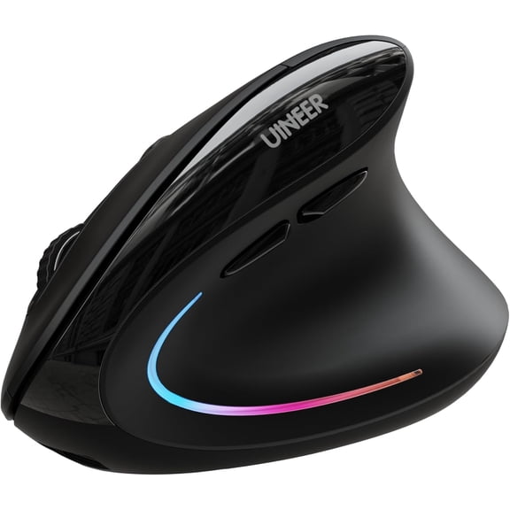 Ergonomic , Wireless Bluetooth Rechargeable Vertical , 7 Color LED, 4 DPI Adjustable, USB-A, Wrist Strain Relief,Optical Mice for Computer/PC/Laptop, Black (Black)