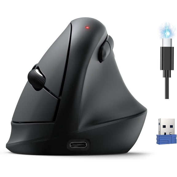 Ergonomic Mouse, Wireless Bluetooth Vertical Mouse (BT5.3/3.0 & 2.4G) Rechargeable 4800 DPI Optical Mouse with 6 Adjustable DPI, Quiet Clicks, USB A Receiver, 6 Buttons - Wide Compatibility
