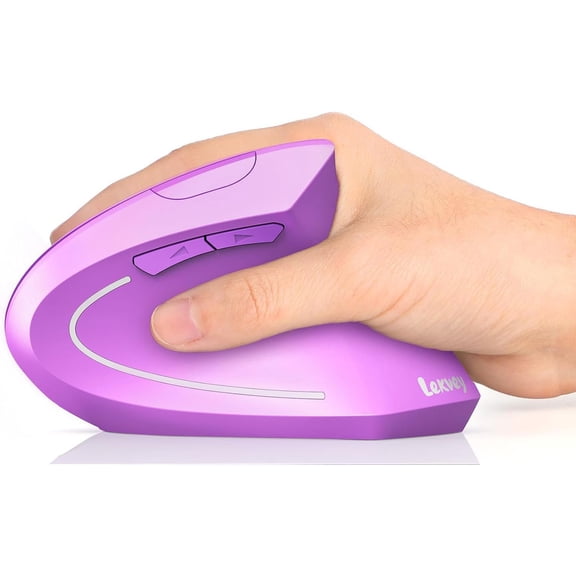Ergonomic Mouse, Wireless Vertical Mouse Rechargeable 2.4 GHz Optical Carpal Tunnel Mice : 800/1200 / 1600 DPI, 6 Buttons, for Laptop, PC, Mac, Computer, Desktop, Notebook etc, Purple