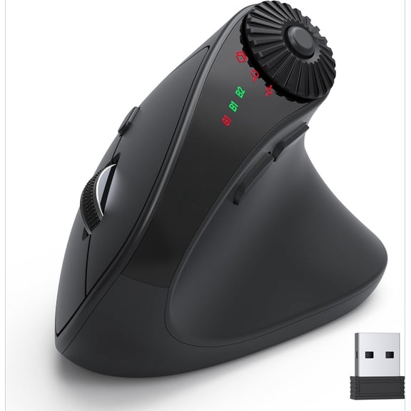 Ergonomic Mouse Wireless with Side Scroll Wheel, Bluetooth Mouse, Office Vertical Computer Mice, 8 Buttons, 2.4GHz USB Receiver