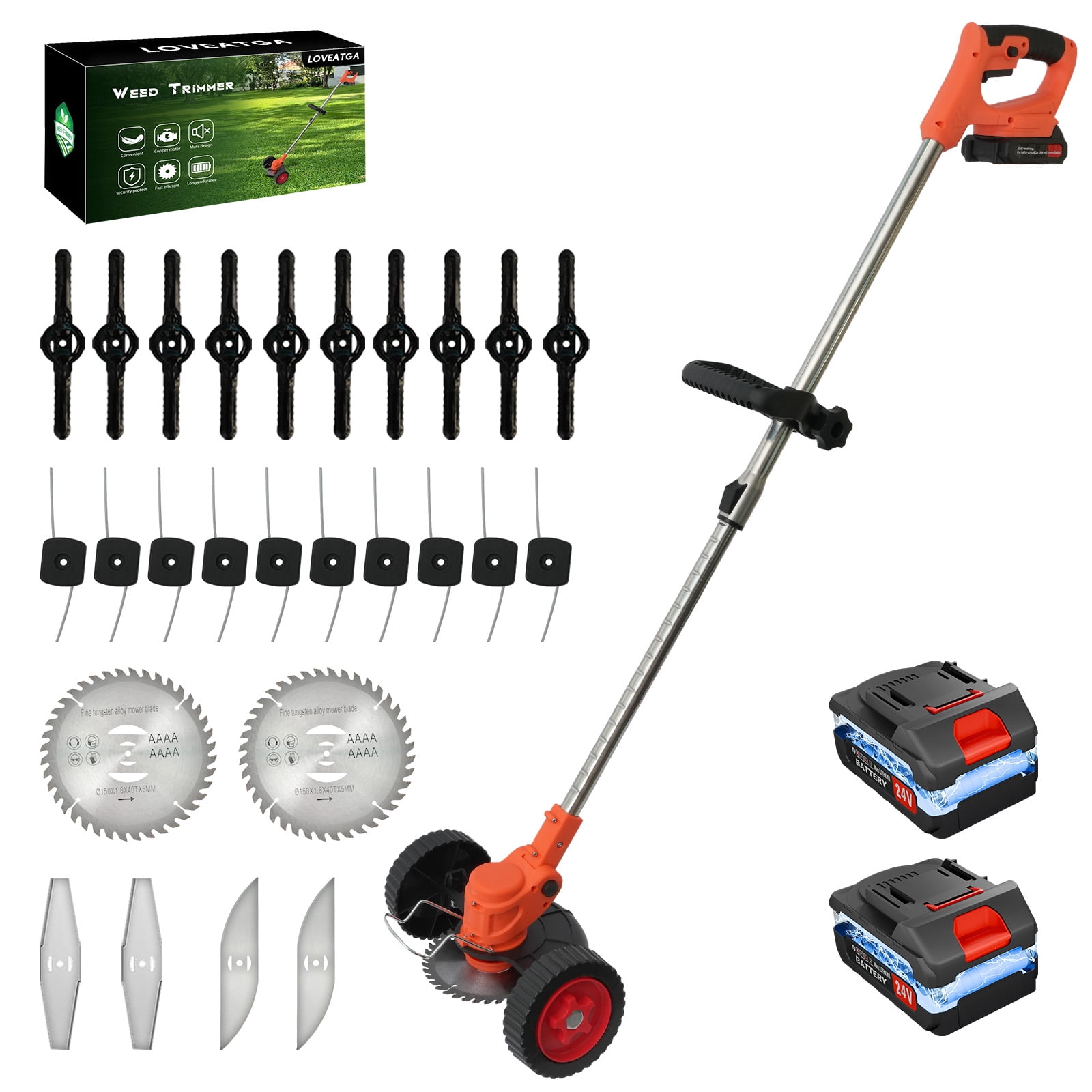 Ergonomic Multi-Angle Weed Trimmer, Orange 21V Dual Lithium Battery Grass Cutter, Safe Low Vibration Lawn Trimmer for Home Gardening Work