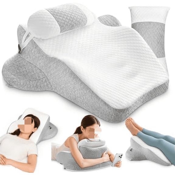 Ergonomic Multi-Positional Wedge Pillow for Stomach Sleepers, Scientific Zoning Design for Effective Shoulder & Back Pain Relief, Memory Foam Body Pillow for Reading, Skin-Friendly Fabric$$Bedding