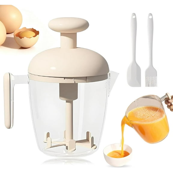Ergonomic Multi-blade Manual Egg Mixer, Upgraded Press the Egg Beater Cup, Multi-function Rotary Whisk Blender for Cooking, Whisking, Blending, Beating
