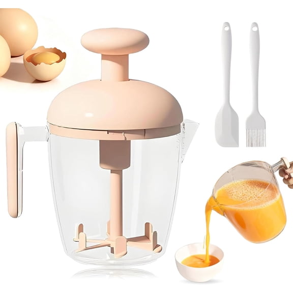 Ergonomic Multi-blade Manual Egg Mixer, Upgraded Press the Egg Beater Cup, Multi-function Rotary Whisk Blender for Cooking, Whisking, Blending, Beating