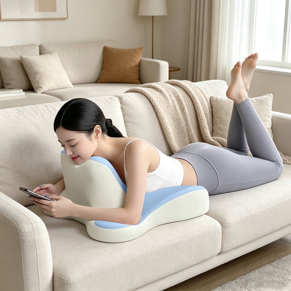 Ergonomic Neck & Shoulder-fitted Napping Pillow, High-density Foam Core, Soft Comfortable Breathable Machine Washable Skin-friendly Lunch Break Lying-down Sleeping Pillow for Home / Office Sofa / Bed