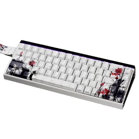 Ergonomic OEM Keycap Set with Plums Flower Theme PBTs Construction Dyes Sublimated Graphics for 65% Mechanical Keyboards
