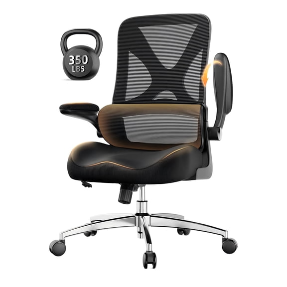 BrooveWave Ergonomic Office Chair with Flip-Up Arms, Integrated Lumbar Support & Thick Memory Foam, Adjustable Height Rocking Computer Chair for Home Office, Black