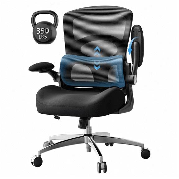 BrooveWave Heavy Duty Office Chair, 330 lbs Capacity Ergonomic Mesh Desk Chair with Metal Base, 120 Reclining 360 Swivel Computer Chair for Adults Home and BusinessBlack