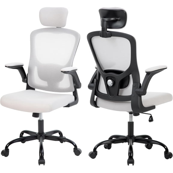 Ergonomic Office Chair 350lbs, High Back Computer Desk Chair with Wheels, Home Office Mesh Chair with Adjustable Lumbar Support, Headrest, Flip-Up Armrests and Tilt Lock, Gray