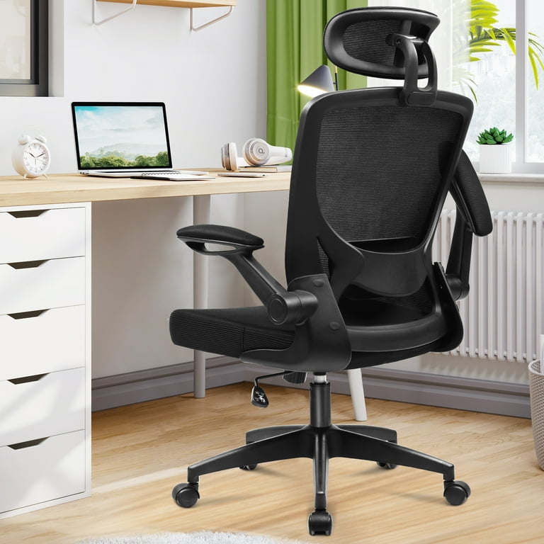Ergonomic Office Chair, AMZFUN Lumbar Support Computer Chair with Headrest  and Flip-up Arms, 300lbs (Black) 