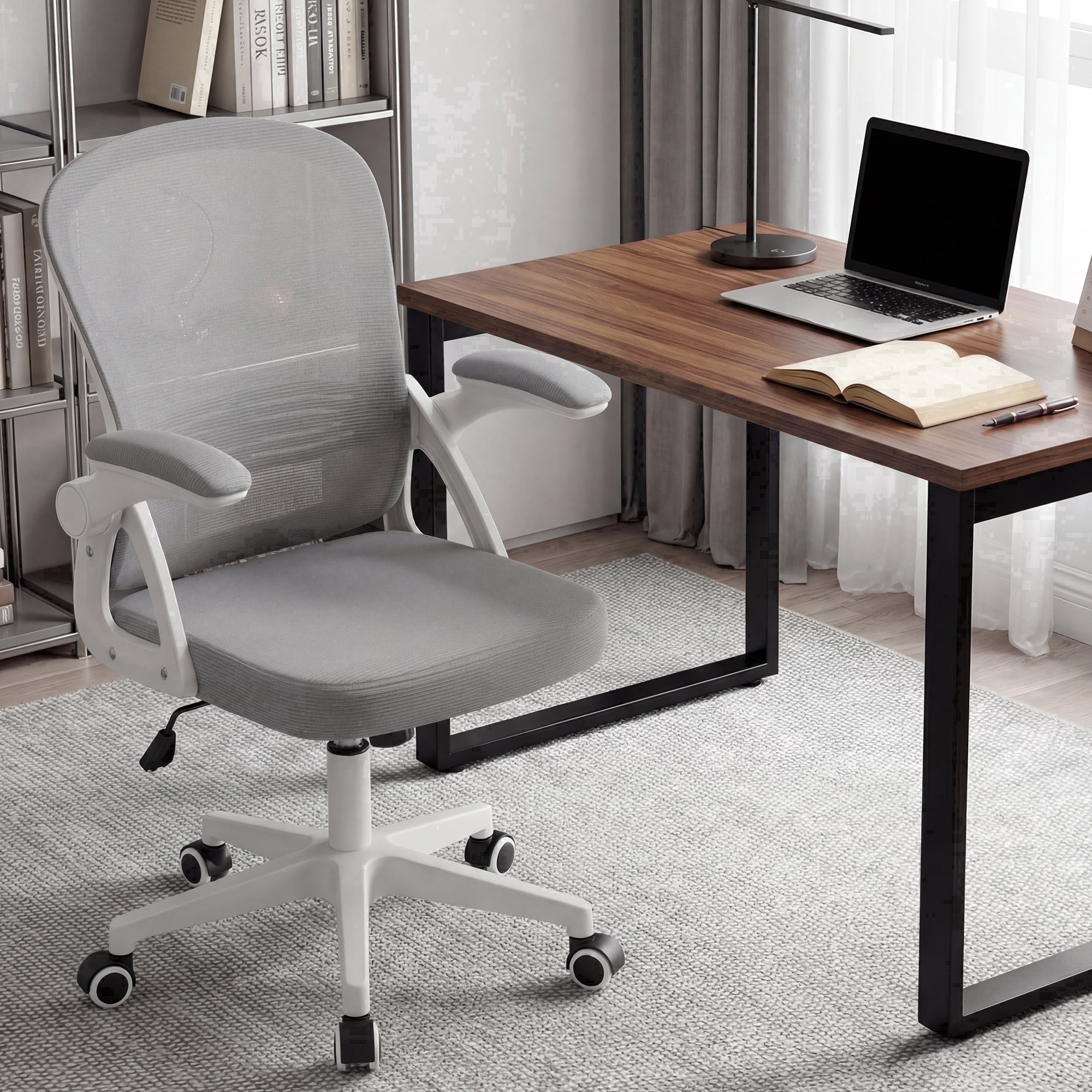 Ultifit Ergonomic Mesh Office Chair, Computer Desk Chair, Flip-Up Arms, Reclining, Rocking, Height Adjustment, Swivel, Gray, 300 lbs