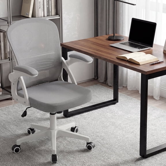 Ultifit Ergonomic Mesh Office Chair, Computer Desk Chair, Flip-Up Arms, Reclining, Rocking, Height Adjustment, Swivel, Gray, 300 lbs