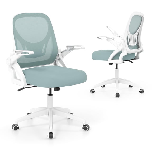 Ergonomic Office Chair, Adjustable Height Mesh Computer Chair with Lumbar Support, 360 Swivel Rolling Desk Chair for Home Office & Gaming, Flip-Up Armrests, Blue