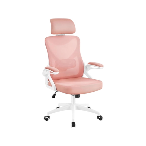 Ergonomic Office Chair Adjustable Lumbar Support Headrest, High Back Mesh Computer Desk Chair with Flip Up Armrests, Breathable Comfort for Home Office, Study, Gaming, Pink