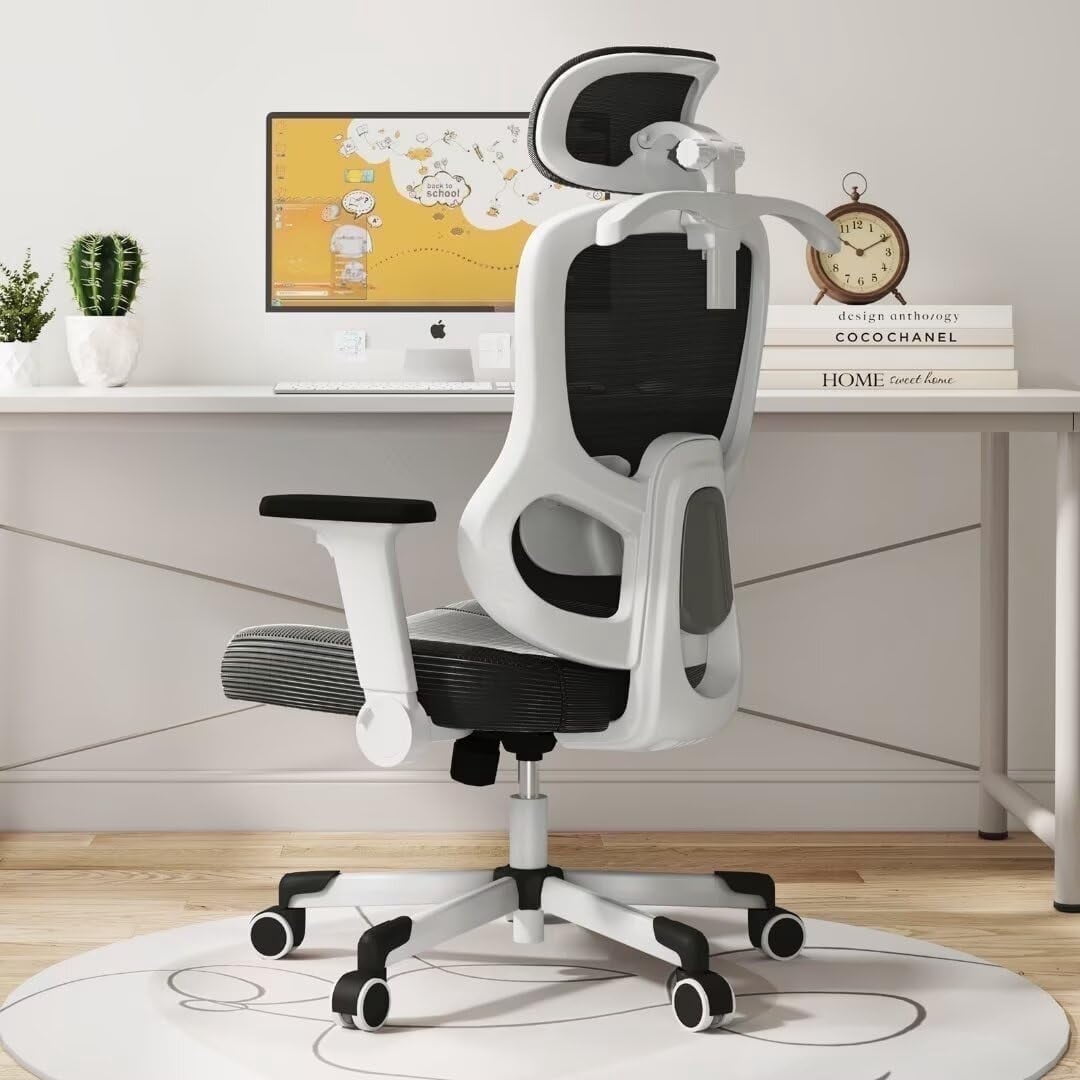 Frelaxbone Adult Mesh High Back Indoor Residential Adjustable Armrest Office Chairs, Caster  White
