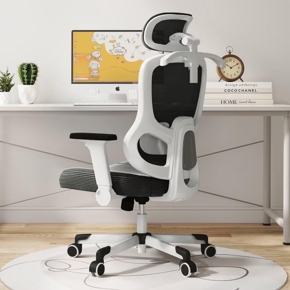 Frelaxbone Adult Mesh High Back Indoor Residential Adjustable Armrest Office Chairs, Caster  White