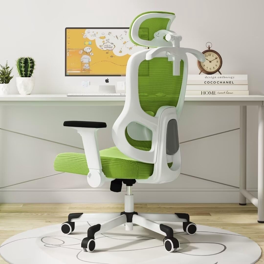 Ergonomic Office Chair Big Tall Reclining Gaming Chair Adjustable Lumbar Support 6D Armrest 6D Headrest Breathable Mesh Swivel Computer Chairs Home Task Desk Chair Wheels Coat Hanger Tilt Lock Green