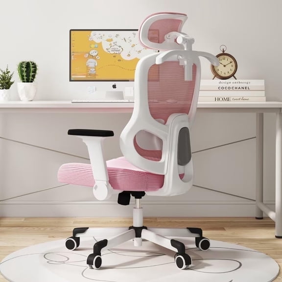 Frelaxbone Adult Mesh High Back Indoor Residential Adjustable Armrest Office Chairs, Caster, Pink