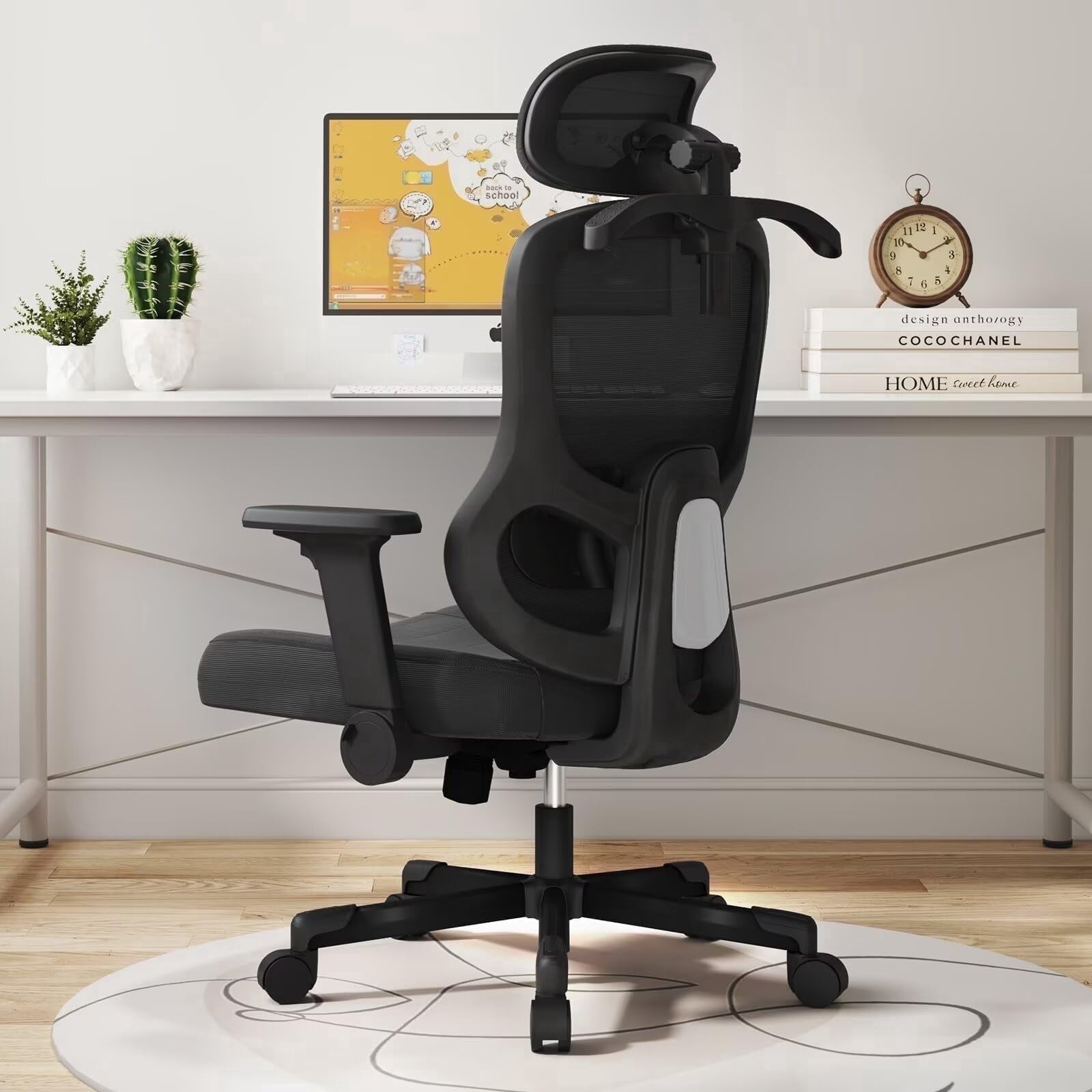 Frelaxbone Adult Mesh High Back Indoor Residential Adjustable Armrest Office Chairs, Caster, Black