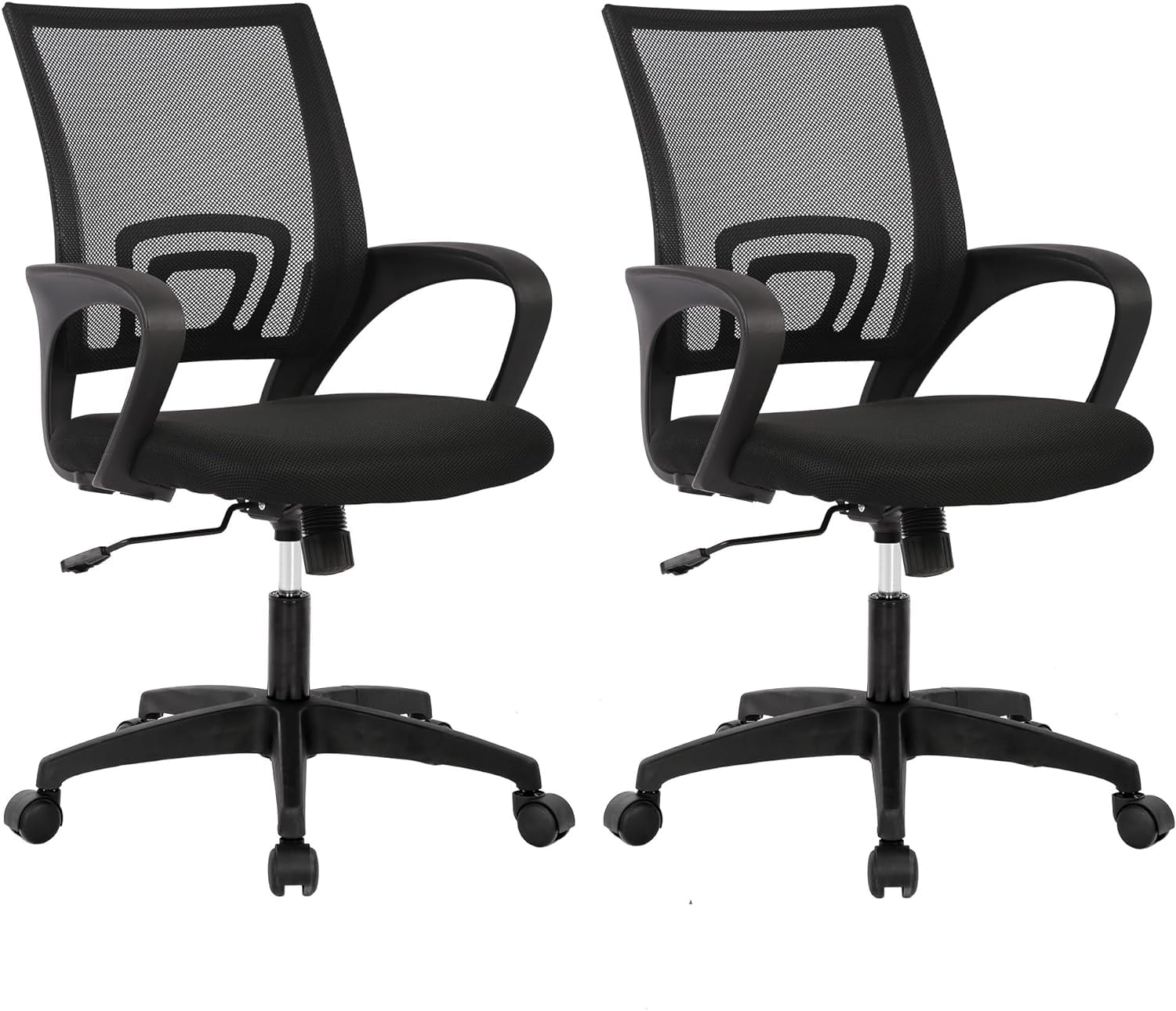 Ergonomic Office Chair Black | Mesh Foam Back with Lumbar Support, Adjustable Height, 360 Swivel, Armrests & High Density Sponge Cushion | Computer Chair For Home, Office | Pack of 2