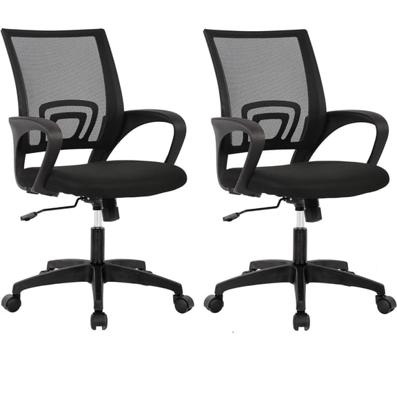 Ergonomic Office Chair Black | Mesh Foam Back with Lumbar Support, Adjustable Height, 360 Swivel, Armrests & High Density Sponge Cushion | Computer Chair For Home, Office | Pack of 2