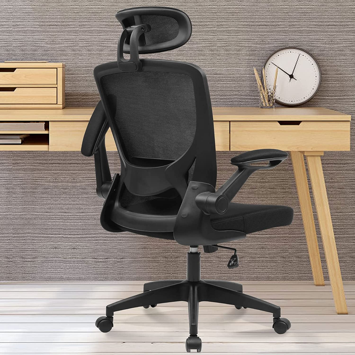 Sweetcripy Office Computer Desk Chair, Ergonomic High-Back Mesh Rolling  Work Swivel Chairs with Wheels, Comfortable Lumbar Support, Comfy Arms for