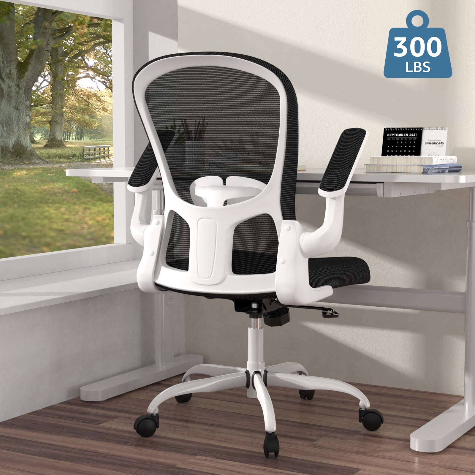Ergonomic Office Chair, Comfort Home Office Task Chair, Lumbar Support Computer Chair with Flip-up Arms and Adjustable Height(White)