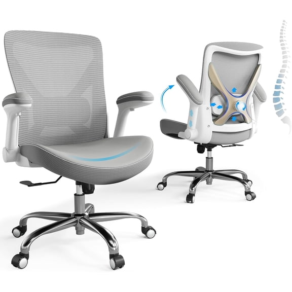 Ergonomic Office Chair-Computer X-Shaped Chair Mesh PU Leather with Adjustable Lumbar Support-Executive Desk Chair Back with Headrest Flip-Up Arms for Long Hours ()
