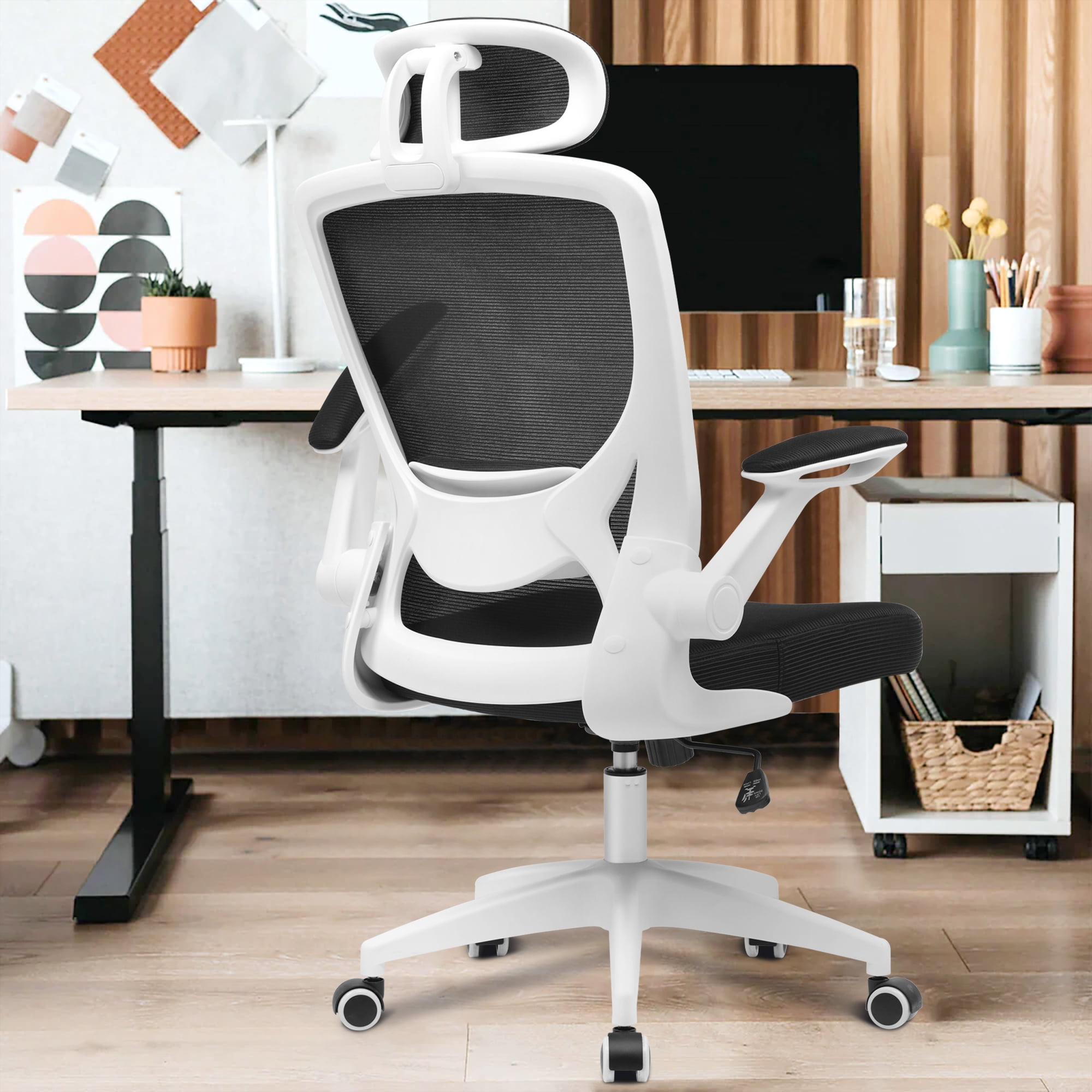 KERDOM Ergonomic Office Chair, Breathable Mesh Desk Chair with Headrest and Flip-Up Arms for Office,Gaming,Computer Lumbar Support Swivel Task Chair