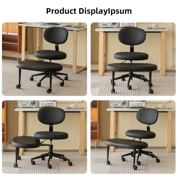 Ergonomic Office Chair Cross Legged for Adults, Swivel Meditation & ADHD Fidget Desk Chair with Back Support, Rolling Base, Faux Fur, Black