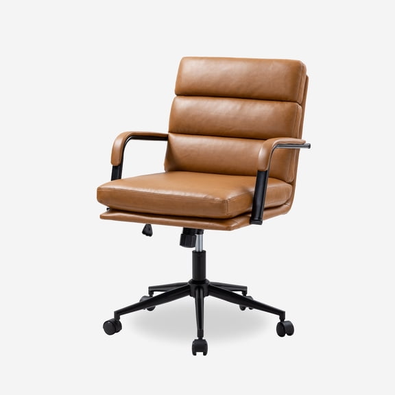 Ergonomic Office Chair Faux Leather Desk Chair Executive Swivel with High Back and Padded Cushion Camel