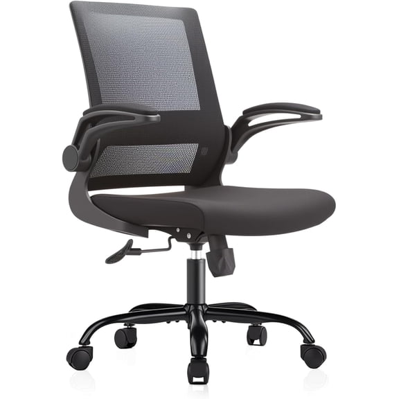 Ergonomic Office Chair with Flip-Up Arms, Mesh Computer Desk Chair with Comfy Lumbar Support, Swivel Rolling Task Chair, Adjustable Height for Home Office, Work, Studio, Modern Black