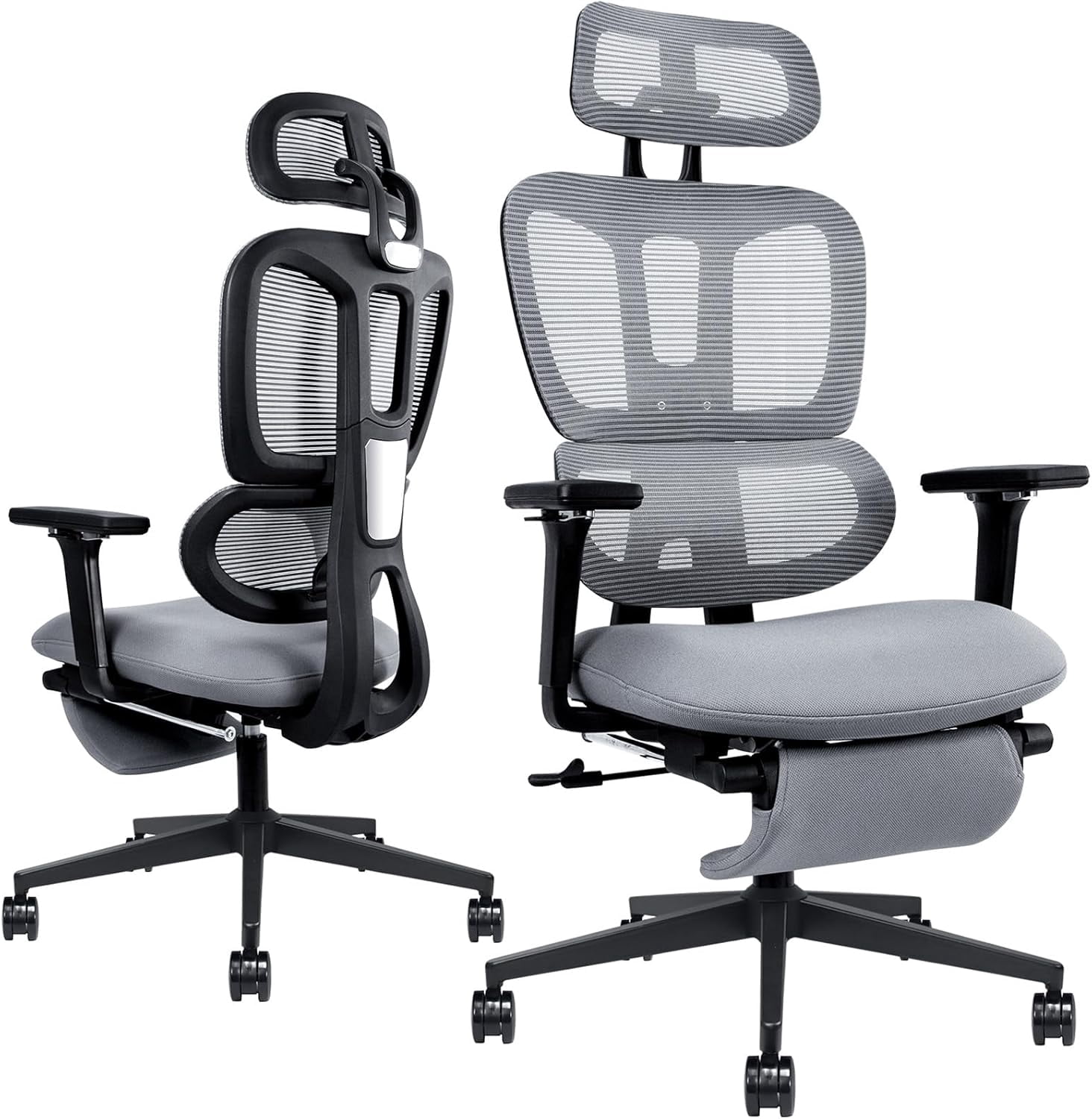 Ergonomic Office Chair with Foot Rest, High Back Computer Office Chair with Dynamic Lumbar Support, 2D Headrest, 4D Armrest, Sponge Seat, Mesh Home Office Desk Chair for Adults, Black