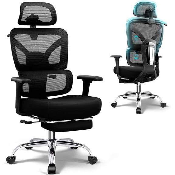 Ergonomic Office Chair with Footrest, Big and Tall Home Desk Chair, High Back Rolling Computer Chair with 3D Arms and Lumbar Support, Comfortable Gaming Chair, Swivel Mesh Chairs, Black