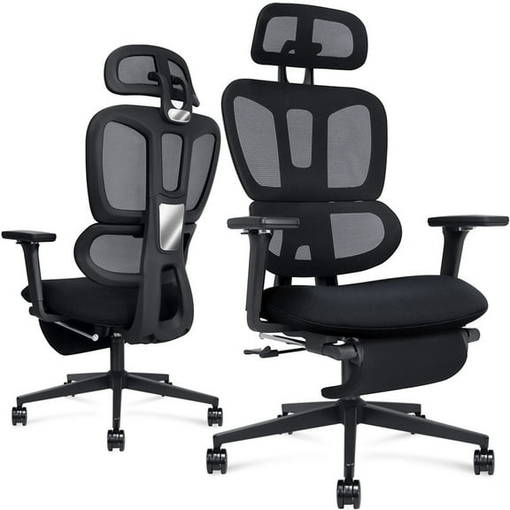 Ergonomic Office Chair with Footrest, Dual-Back Home Desk Chair with 4D Armrests, 2D Headrest, 135° Reclining, Breathable Mesh Gaming Chairs for Adults